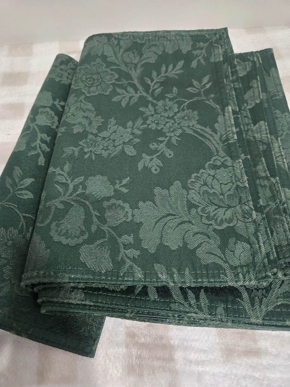 Vintage 8 Green Floral Damask Fabric Cloth Napkins Square Reusable